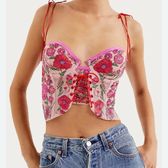 For Love And Lemons Tops - For Love and Lemons x Victoria’s Secret Red and Pink Floral Corset Top